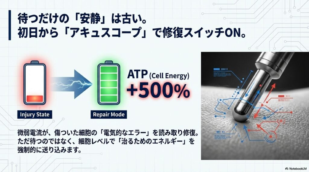 アキュスコープがどのように細胞に電気的エネルギーを貯蔵しているかを表した画像